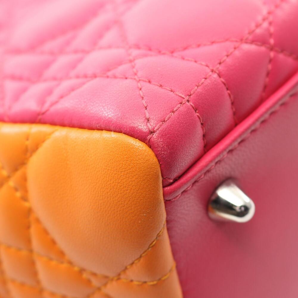 Dior Lady Cannage Leather Handbag Pink Purple Orange - Picture 7 of 7